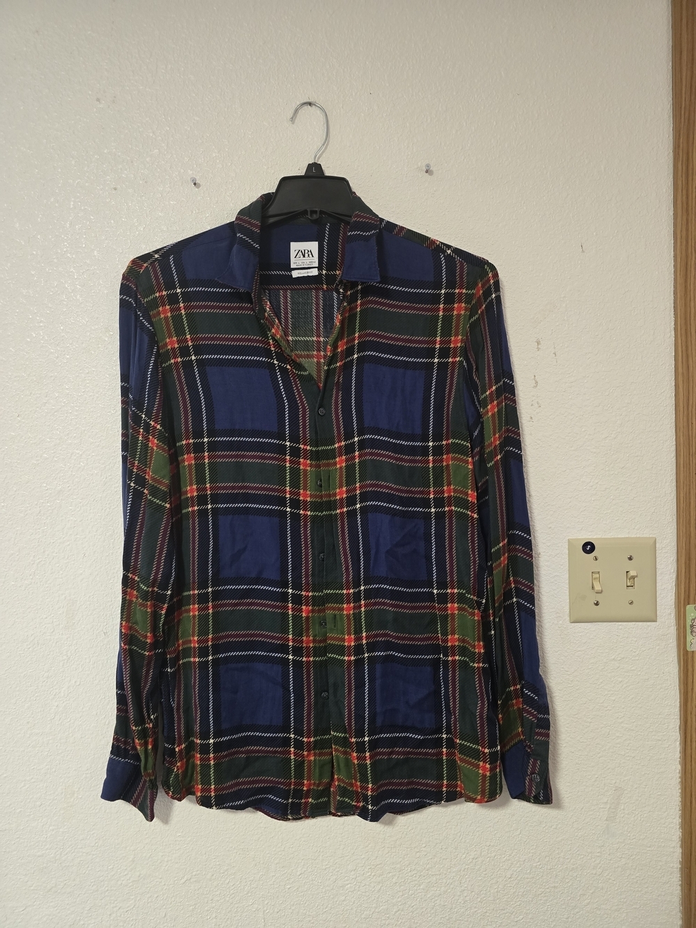 Zara Blue Green Plaid Button Down Shirt L Relaxed Fit / Oversized Unisex